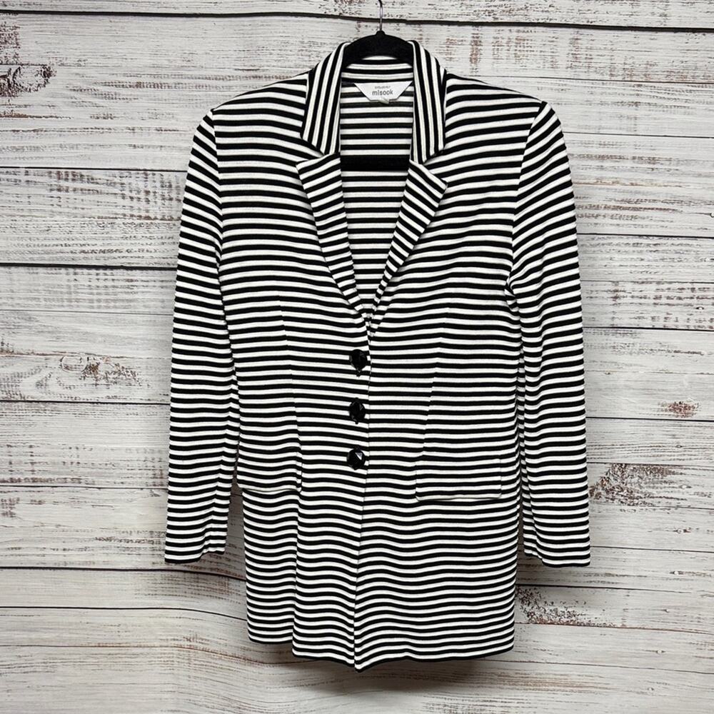 Vintage 90s Exclusively Misook Striped 3-Button Blazer Small